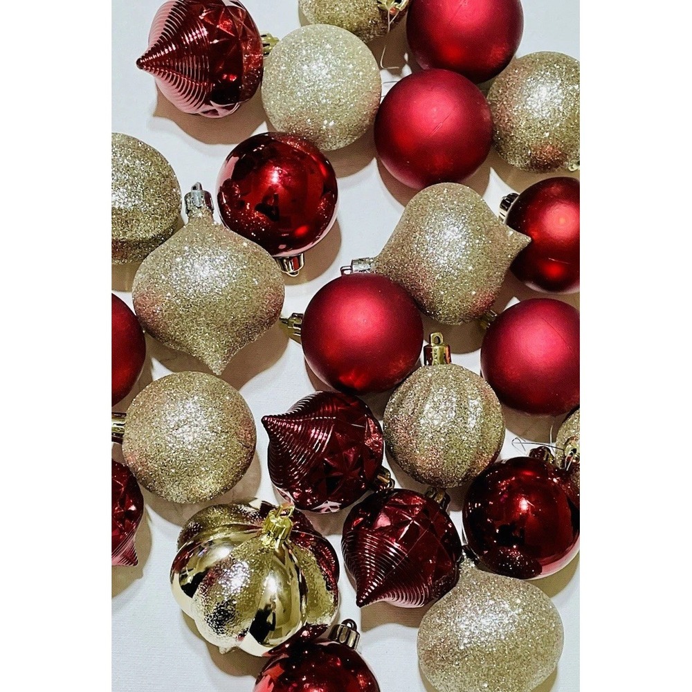 red silver glitter ornaments Balls 24 Various Shapes shatterproof